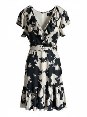 Bardot Black Cream Abstract Print Wrap Dress Size UK 12/US 8